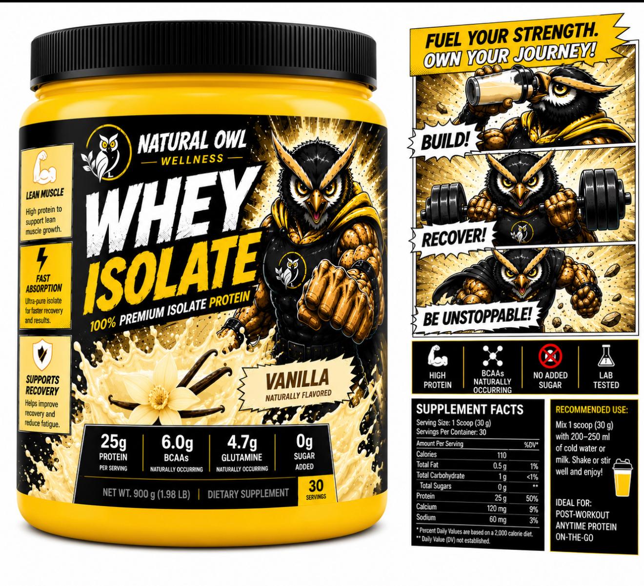 NATURAL OWL WHEY ISOLATE BAUNILHA 900G