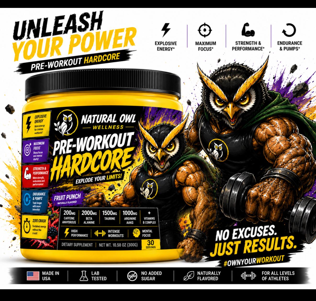 NATURAL OWL PRE -WORKOUT HARDCORE 300G