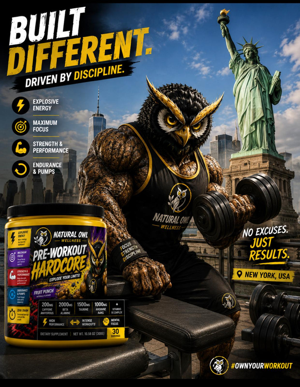NATURAL OWL PRE -WORKOUT HARDCORE 300G