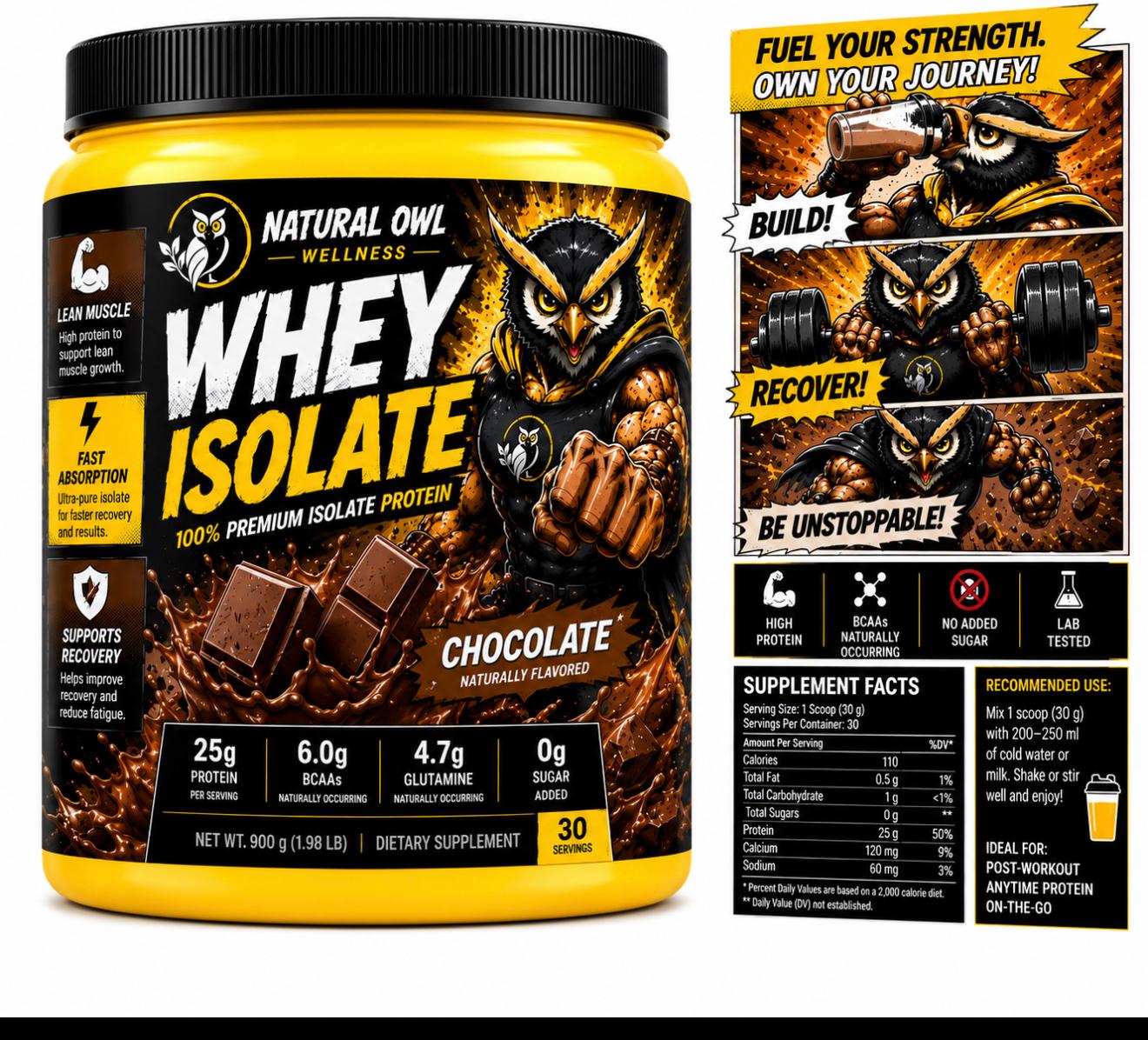 NATURAL OWL WHEY ISOLATE -CHOCOLATE 900G